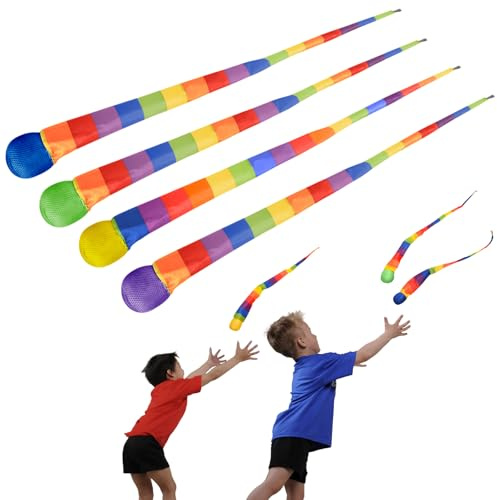 Clvsyh Rainbow Tail Ball, 4PCS Regenbogenball Mit Schwanz, Schweifball Kinder, Rainbow Play Ball, Regenbogenkometenspielzeug Für Kinder, Tail Foam Balls Für AußEn Und Innenbereich