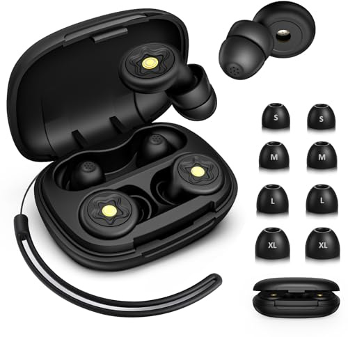 Tatxmalv Tappi Orecchie Dormire, 45dB di Tappi Per Orecchie Antirumore, con 8 Copri Auricolari, Riutilizzabile, Tappi per le in Silicone per Sonno, Viaggio e Studio, Nero, 4 Taglie
