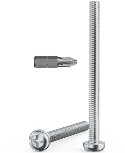 Valorada 20Pcs M4 Screws, M4 x 50mm Pan Head Machine Screws, Phillips Drive, Fully Threaded, Zinc Steel, Bright Finish with Bit
