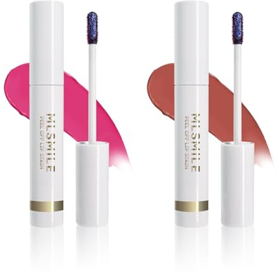 MLSMILE Lip Stain Peel Off, 2PCS Waterproof Easy Peel Off Lip Stain Long Lasting, 24h Kiss Proof Matte Lip Tint Peel Off, Matte Peel Off Lip Liner Lipstain for Daily & Party (03+07)