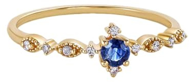 Verlobungsringe Damen, Promise Ring Beste Freundin Dünn mit Rundem Saphir Von 0,15 Ct und Diamant Von 0,03 Ct 18K Gelbgold Größe 53 (16.9)