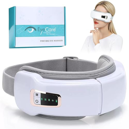 Masseur oculaire 4 en 1 avec réchauffement, vibration, compression d'airbag musical, 5 modes, lunettes de massage Bluetooth rechargeables, pour les yeux secs, soulagement des migraines