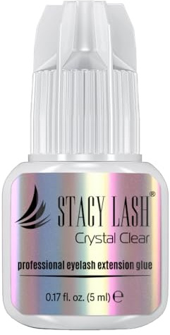 Crystal Clear Eyelash Extension Glue Stacy Lash (0.17fl.oz/5ml)/1 Sec Drying Time/Retention – 8 Weeks/Transparent Adhesive/Lash Tech Supplies