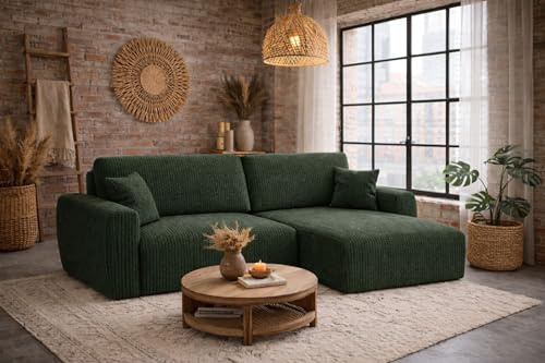 Kaiser Möbel Ariel XL Ecksofa mit Schlaffunktion und Bettkasten, DL-System, Liegefläche 230x140 cm, HR-Schaum, modern (Poso, Grün, Rechts)