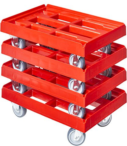 4 Stück Transportroller für Kisten 60 x 40 cm mit 2 Bock- und 2 Lenkrollen in rot