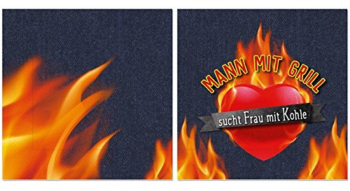 Serviette für Dich, Napkins 20 Stück 33x33 Papierserviette Mann mit Grill sucht Frau mit Kohle