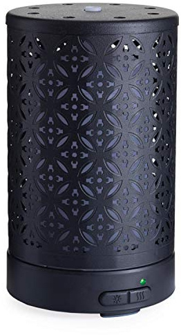 Airome Twilight Medium Cut-Metal Essential Oil Diffuser|100 mL Humidifying Ultrasonic Aromatherapy Diffuser 8 Colorful LED Lights, Intermittent & Continual Mist, Auto Shut-Off, Black