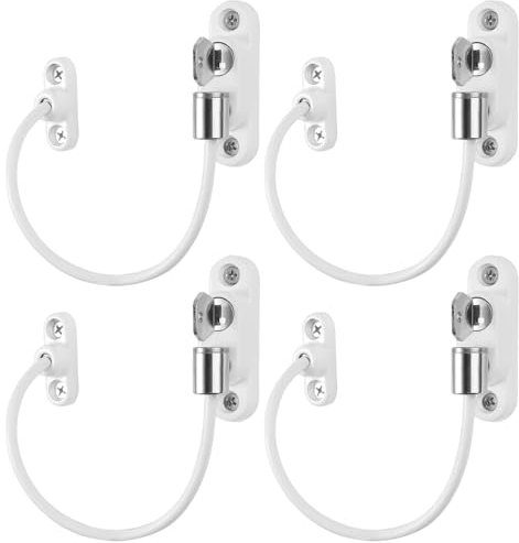 Neoteck 4pcs Seguridad para Ventanas Cierre de Seguridad de Niños Restrictor de Puertas Cable de Bloqueo para Niños Bebés Familia Aplicaciones públicas y comerciales-Blanco