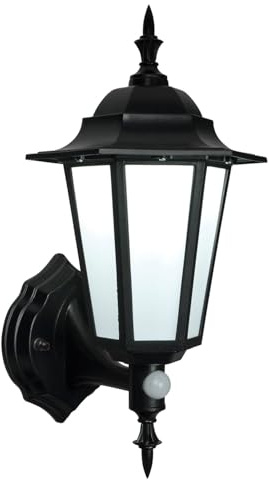 National Lighting Traditional Style PIR Lantern PIR Outside Lights - Outdoor Security Lights - Black Motion Sensor Presence Detector - IP44 Rated Outside Lamp with Integrated 7W SMD 5630 LED