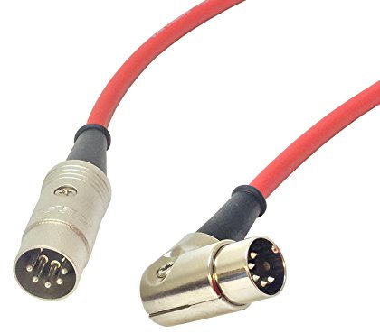 Angled Midi Lead. Pedal Board Cord, Keyboard, Synth, Foot Switch Cable. 5 Pin Din (8m, Red)
