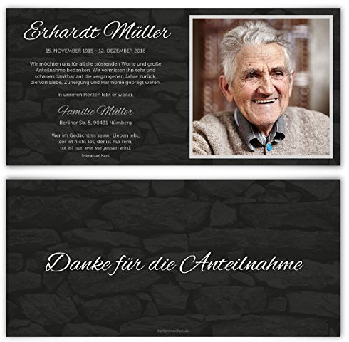 80 x Trauer Dankeskarten Danksagung Danksagungskarten Trauerkarten individuell - Wand der Erinnerung