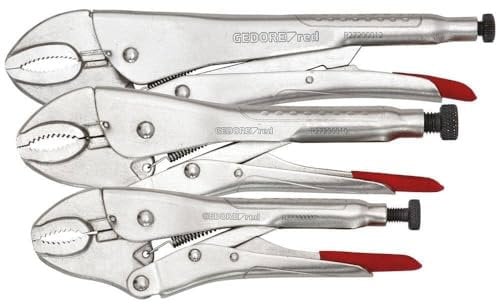 GEDORE red Gripzangensatz mit Selbstklemmfunktion, 3-teilig, 3,5-6 cm Spannweite, Einstellschraube und Auslösehebel, Chrom-Vanadium-Stahl, 7, 10 und 12 Zoll (3,5-6 cm) Länge