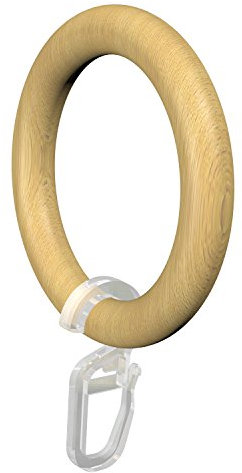 Flairdeco Gardinenringe / Ringe mit Faltenhaken, Holz, Buche lackiert, 57/41 mm, 24 Stück