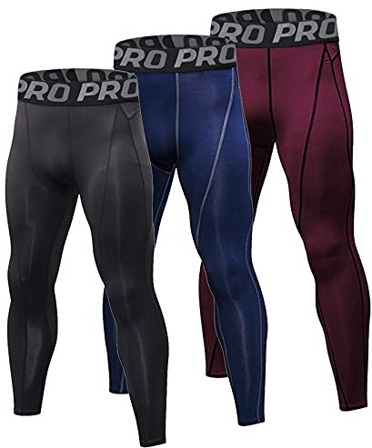 Minghe 3 Pack Mens Compression Leggings Cool Dry Base Layer Sports Running Tights Cycling Trousers for Workout Athletic Training Gym
