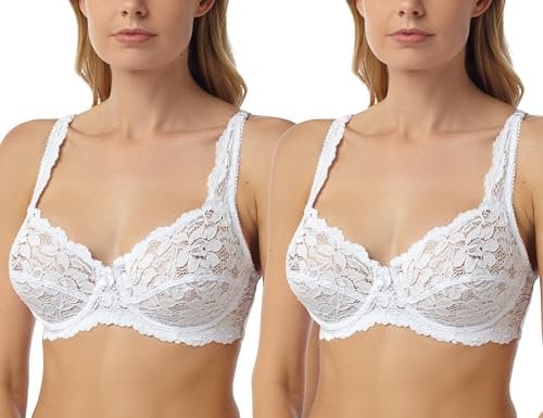2 Pack Undercover Full Cup Lace Underwired Bra BR26 White 44DD