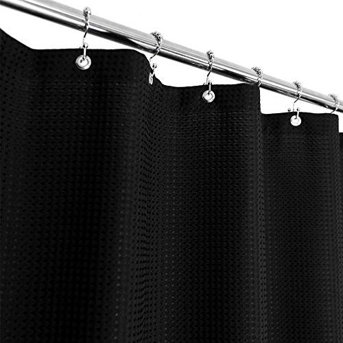 Barossa Design Duschvorhang mit Waffelmuster, für Hotel, Luxus, Spa, schwarz, Schwerer Stoff, Duschvorhänge für Badezimmer, waschbar und wasserabweisend, Schwarz, 180 x 182 cm