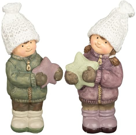 Ideen mit Herz Figuras decorativas de niños de invierno | Decoración navideña | Adviento | 15 cm de alto | 2 unidades