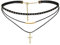 Flongo Damen Choker Halskette Leder Samt Halsband Velvet schwarz mit gold Kreuz Cross Anhänger Punk Gothic Kette Lederband Verstellbar für Mädchen Herren Frauen Halloween Kleid Kostüm