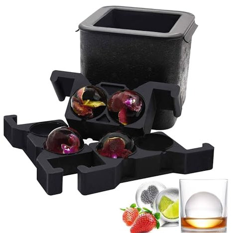 Kristallklare Eiskugelmaschine, Jumbo-Eisbällchen, kugelförmige Whisky-Tablettformmaschine für Eisbälle, blasenfrei mit einer Kapazität von 2,36-Zoll-Bällen für Cocktails und Getränke zu Hause(4BALL)