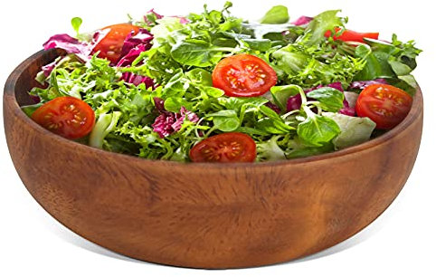 Bol de Service en Bois, Naturel Rond Saladier Fait Main Bol à Salade en Bois ou Panier Fruit Bol de Service Rond Bol à Soupe pour la Maison Restaurant Café Utilisation(12 X 3.5cm)