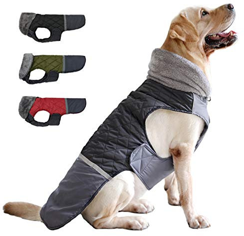 Etechydra Hundemantel Jacken Plüsch Reflektorend, Hundejacken Reversibel Winter Wasserdicht Winddicht Hundejacke Warm Kleidung Mantel Hundeweste für Kleine Mittelere und Große Hunde,Schwarz, L