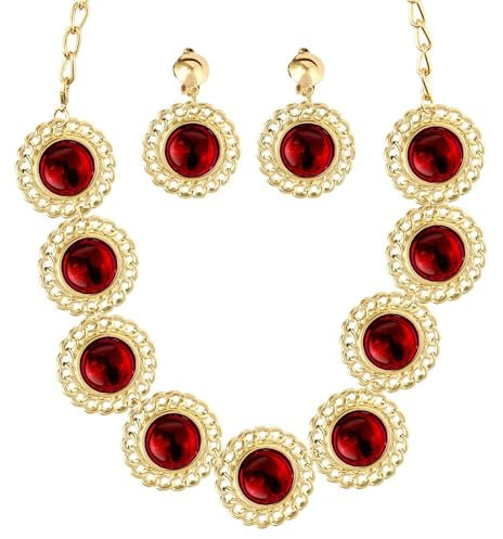 W WIDMANN MILANO Party Fashion 50373 - Schmuckset Königin, 3-tlg. Set, Gold mit roten Schmucksteinen, Modeschmuck, Renaissance, Prinzessin, Adel, Karneval, Mottoparty