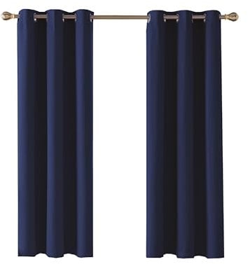 Home In Style 4U Thermal Insulated Blackout Curtains for Bedroom Windows Navy Blue Curtains 90 width x 72 drop 2 Panels, Ring Top Eyelet Super Soft Blackout Eyelet Curtains for Living Room