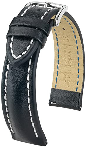 HIRSCH Uhren-Band Heavy Calf L - modisches Premium-Lederband für Deine Armbanduhr - Schwarz - 20 mm