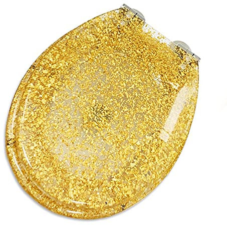 Transparenter Harz Solide WC-Deckel, Goldener Starlight-Toilettendeckel, Universeller Ouv-Edelstahl-langsamer Schnellspanner-Klapp-Toilettendeckel, Leicht Zu Reinigen