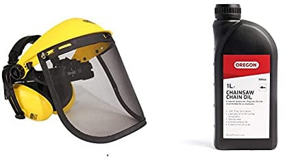 Oregon Q515061 Browguard, Ear Protectors & Steel Mesh Visor Combination, Adjustable Safety Face Shield with Ear Muffs and OREGON Chainsaw Chain and Guide Bar Oil, 1 Litre Bottle (90844)