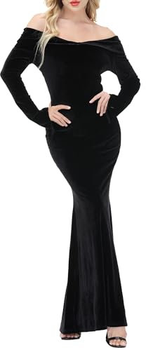 LVCBL Halloween Medieval Velvet Dress Party Elegant Vintage Off Shoulder Corduroy Dress XL Black