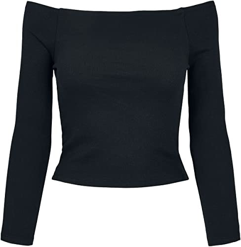 Urban Classics Manga Larga Acanalada con Hombros Descubiertos para Mujer Camiseta, Negro, XXL