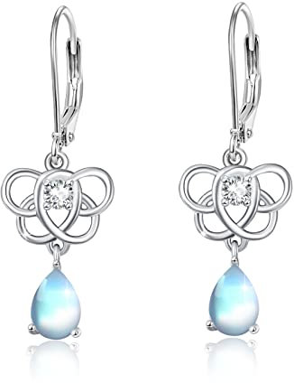 Damen Mondstein hängend Ohrringe 925 Sterling Silber Mondstein Keltischem Knoten Ohrstecker Schmuck Geschenk für Frauen Mädchen
