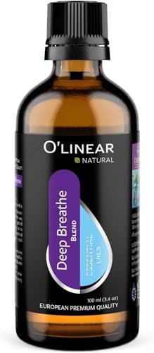 Breathe Essential Oil Blend - Calming Drops for Easy Breathing, Sweet Dreams and Relaxation, Mix of Peppermint, Lavender and Eucalyptus Oils Ideal for Humidifier, Meditation, and Home Spa Bulk Bottle