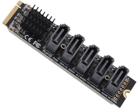cigemay 5-Port Hard Disk Expansion Adapter Card,M.2 PCIE Sata 6G,Computer Expansion JMB585,Support PM Function,3.0 Drive Free Hard Disk Converter for OS X for Llinux for WINDOWS