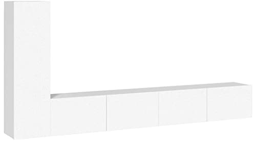 vidaXL Engineered Wood 3 Piece TV Cabinet Set, White - Durable, Wall-Mounted, Storage-Suitable Room for Magazine/DVDs