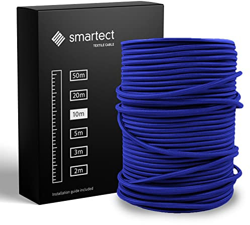 smartect Cavo Elettrico Tessile Blu Navy, 10 Metri Filo Elettrico Vintage, Tripolare (3 x 0.75mm²) Cavo Elettrico Rivestito in Tessuto per Fai da Te