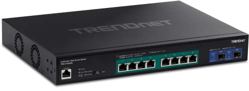 TRENDnet Switch PoE+ Web Multi-Gig a 10 porte, 8 porte PoE+ 2.5GBASE-T, 2 slot SFP+ 10G, alloggiamento in metallo, switch Ethernet di rete gestito, protezione a vita, nero, TPE-3102WS