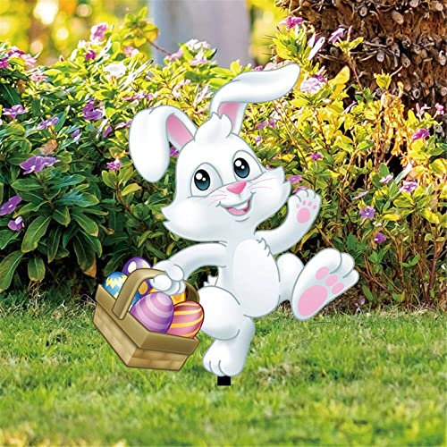 Dantazz Osterhasen Gartenstecker Ostern Garten Schilders Outdoor Ostern Kaninchen Deko Osterstecker Tierfiguren Ornament Gartendeko Frühling Rasen Dekoration für Draußen (Weiß, One Size)