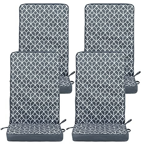 Bean Bag Bazaar Outdoor High Back Seat Pad with Filling, Set of 4, Grey