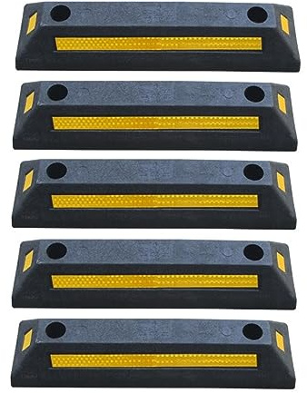 5 x Parkplatzbegrenzung Gummi - 53,5 x 13 x 8,9 cm Radstopper für Parkplätze und Garage - Abstandhalter - Parkhilfe Parkschwelle Einparkhilfe - Garagenstopper mit Reflektor