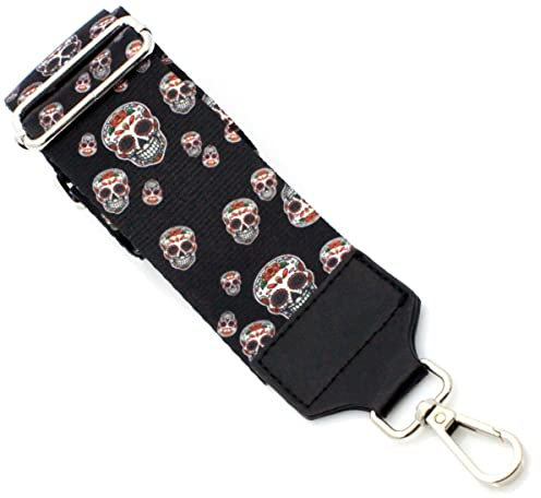 Breiter Taschengurt Schultergurt Tragegurt Tasche Schulterriemen für Crossbody Bag Gurt Leoparden und Skull Totenkopf und Blumen Motiv 01 (Taschengurt Totenkopf Bunt 01)