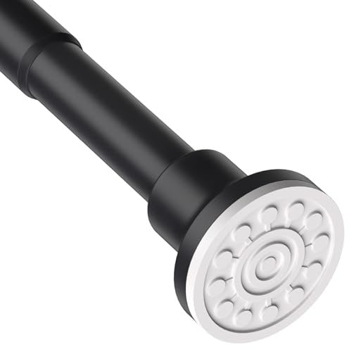 Extendable Shower Curtain Rod 77-255cm Shower Curtain Pole Spring Tension Pole No Drill Matt Black Shower Curtain Rail for Bathroom, Closet