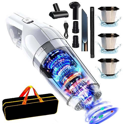 Handstaubsauger, 15000Pa Handstaubsauger Akku Beutellos Nass Trocken Testsieger, Autostaubsauger 120W Kabellos Handsauger Mini Staubsauger für Auto, Haus, Tierhaare,Waschbarer Filter [Stark A+]