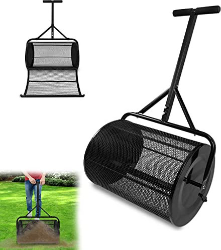 YRHome Kompoststreuer 80L Rasenstreuer Streuwagen Streumaschinen mit Metallnetzkorb und Griff Gartenstreuer Düngerstreuer Torfmoosstreuer Samenstreuer Kompost-Streuer Rasendünger für Rasen und Garten