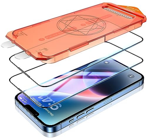 UniqueMe for iPhone 13 / iPhone 13 Pro/iPhone 14/iPhone 16e Screen Protector - 2 Pack 6.1 inch [Auto-Dust Kit], Tempered Glass Film 10X Anti Scratch [9D Full Coverage]