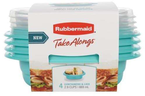 Rubbermaid TakeAlongs Frischhaltedosen für unterwegs, quadratisch, 2,9 Tassen, Blaugrün, 4 Stück