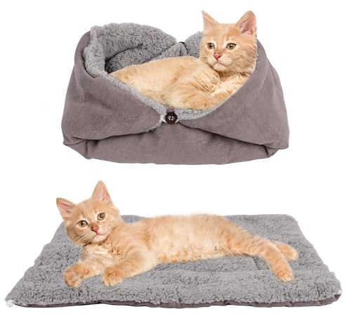 Lollanda Katzenbett Matte, 3 in 1 Katzenkissen, 70 x 50cm Waschbar Katzenbett Flauschig, Warme Hundematten für Kleine Hunde, Beideseitig Hundematte (70X50CM, Grau)