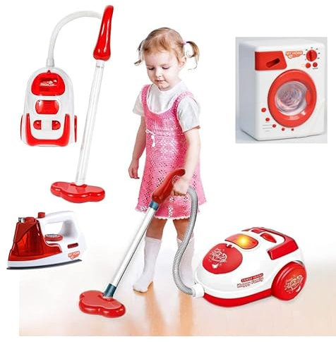 KRUZZEL Mini juguete doméstico Kit de limpieza para niños lavadora aspiradora Plancha 22570
