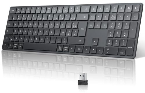 TECURS Clavier sans Fil Bluetooth Clavier AZERTY 2.4G Wireless Keyboard avec 3 Canaux Bluetooth, Ultra-Mince, pour Tablette, Ordinateur, Apple MacOS, iOS, Android, PC, 2*AAA Batterie(Non fournies)